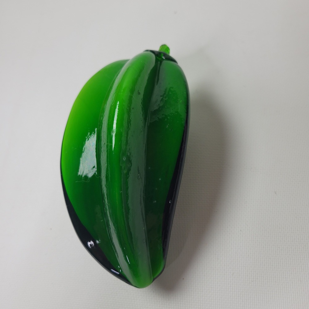 Vibrant Green Hand Blown Glass Okra Vegetable Figurine Art Glass 4.75 Inch